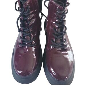 Zara Women's Round Toe Patent Leather Street Style Combat Winter Spring Boots 36